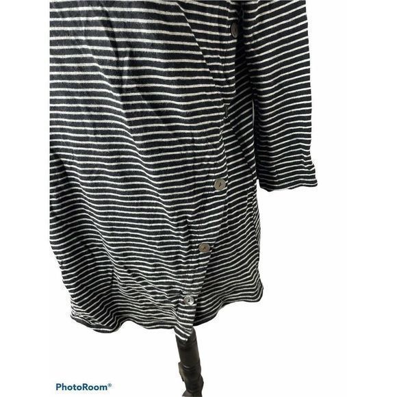 Pure J Jill Top Womens S Black Stripe Asymmetric Button Tunic Scoop Neck - Picture 2 of 5